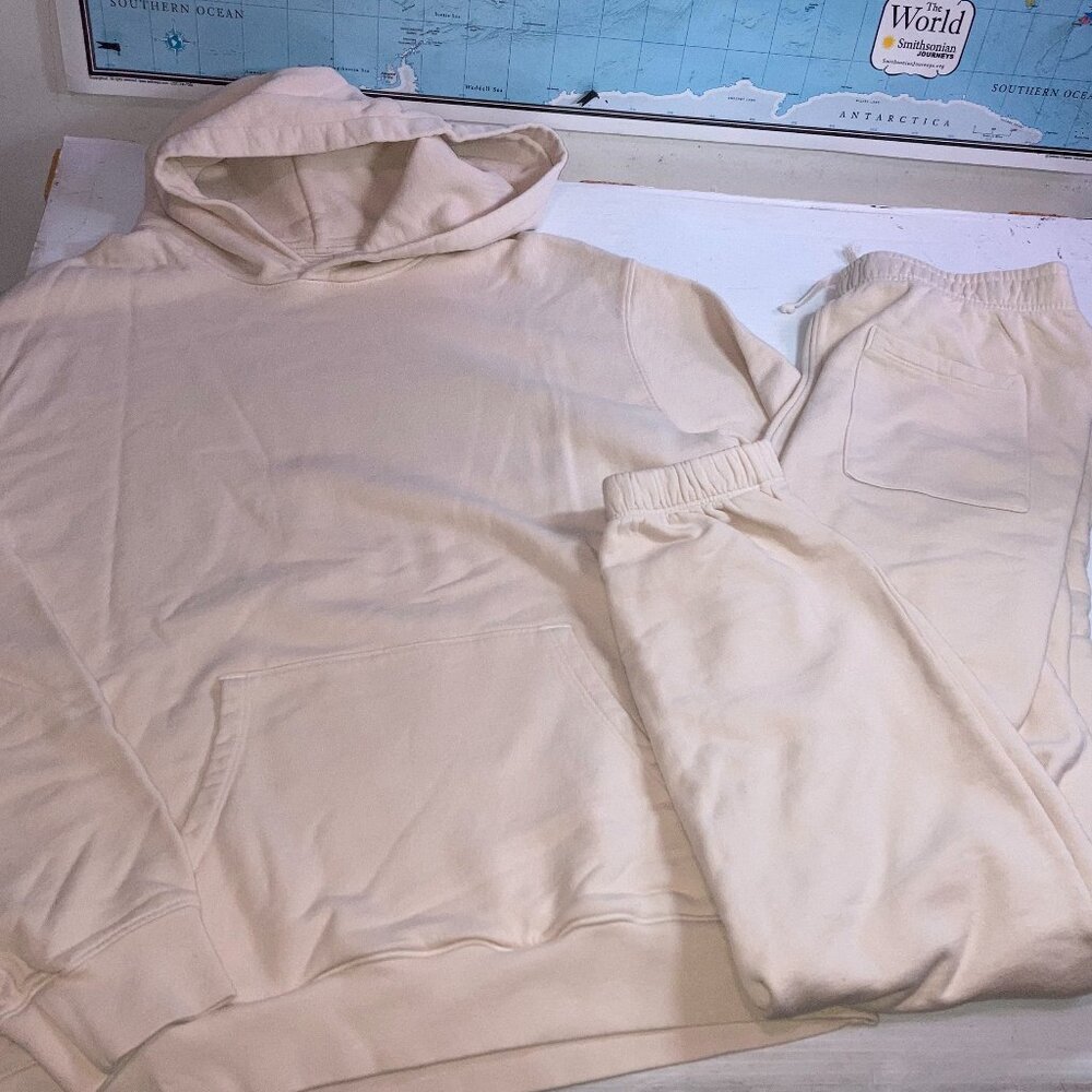 Mate The Label Organic Cotton Joggers and Hoodie Set Creme Sz M